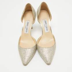 مملوكة مسبقًا حذاء كعب عالي جيمي تشو إستر غليتر فضي مقدمة مدببة مقاس 36