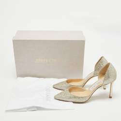 مملوكة مسبقًا حذاء كعب عالي جيمي تشو إستر غليتر فضي مقدمة مدببة مقاس 36