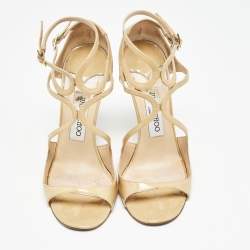 Jimmy Choo Beige Patent Leather Lance Sandals Size 37