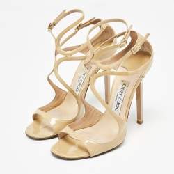 Jimmy Choo Beige Patent Leather Lance Sandals Size 37