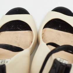 Jimmy Choo White/Black Fur and Leather Open Toe Pumps Size 38