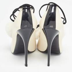 Jimmy Choo White/Black Fur and Leather Open Toe Pumps Size 38