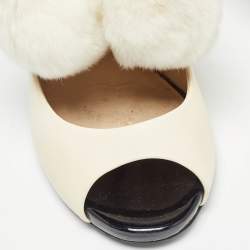 Jimmy Choo White/Black Fur and Leather Open Toe Pumps Size 38