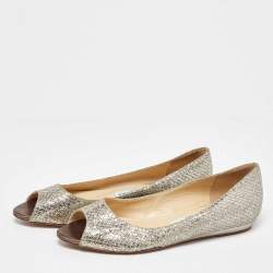 Pre Owned Jimmy Choo Two Tone Coarse Glitter Fabric Beck Peep Toe Flats Size 36