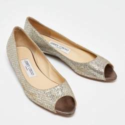 Pre Owned Jimmy Choo Two Tone Coarse Glitter Fabric Beck Peep Toe Flats Size 36