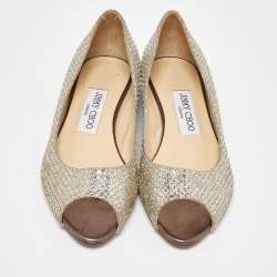 Pre Owned Jimmy Choo Two Tone Coarse Glitter Fabric Beck Peep Toe Flats Size 36