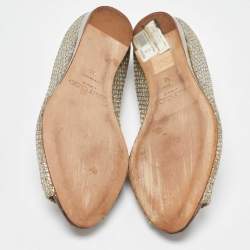 Pre Owned Jimmy Choo Two Tone Coarse Glitter Fabric Beck Peep Toe Flats Size 36