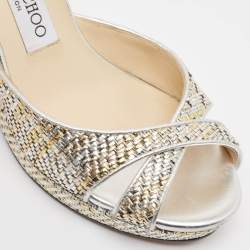 Jimmy Choo Two Tone Leather Prima Wedge Sandals Size 37.5