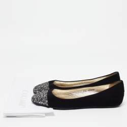 Jimmy Choo Black/Silver Suede and Glitter Ballet Flats Size 38.5