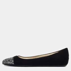 Jimmy Choo Black/Silver Suede and Glitter Ballet Flats Size 38.5