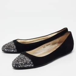 Jimmy Choo Black/Silver Suede and Glitter Ballet Flats Size 38.5