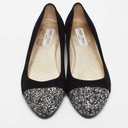 Jimmy Choo Black/Silver Suede and Glitter Ballet Flats Size 38.5