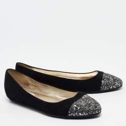 Jimmy Choo Black/Silver Suede and Glitter Ballet Flats Size 38.5