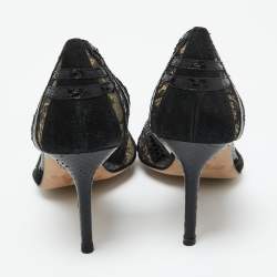 Pre Owned Jimmy Choo Black Lace, Suede and Watersnake Leather Pumps Size 38.5