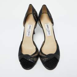 Pre Owned Jimmy Choo Black Lace, Suede and Watersnake Leather Pumps Size 38.5