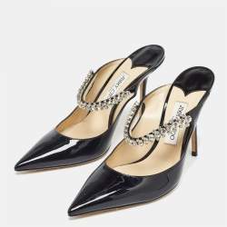 Jimmy Choo Black Patent Leather Crystal Embellished Bing Mules Size 41