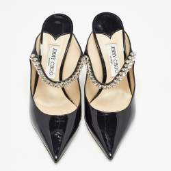 Jimmy Choo Black Patent Leather Crystal Embellished Bing Mules Size 41