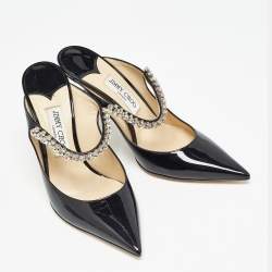 Jimmy Choo Black Patent Leather Crystal Embellished Bing Mules Size 41