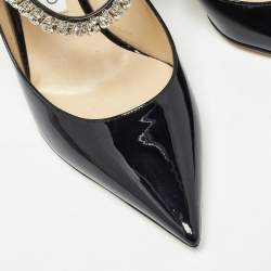 Jimmy Choo Black Patent Leather Crystal Embellished Bing Mules Size 41