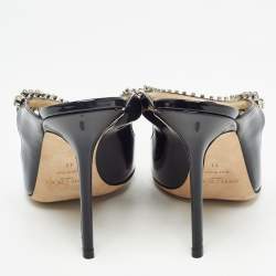 Jimmy Choo Black Patent Leather Crystal Embellished Bing Mules Size 41