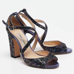 Jimmy Choo Purple Coarse Glitter Carrie Sandals Size 40