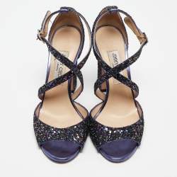 Jimmy Choo Purple Coarse Glitter Carrie Sandals Size 40