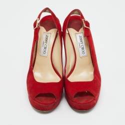 Jimmy Choo Red Suede Lexy Slingback Sandals Size 38