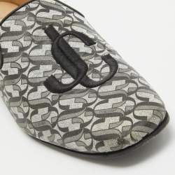 Jimmy Choo Silver/Black Glitter Fabric Sache JC Monogram Smoking Slippers Size 39