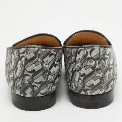 Jimmy Choo Silver/Black Glitter Fabric Sache JC Monogram Smoking Slippers Size 39