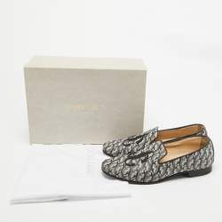 Jimmy Choo Silver/Black Glitter Fabric Sache JC Monogram Smoking Slippers Size 39