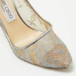 Jimmy Choo Metallic Grey Lace Romy Pumps Size 38