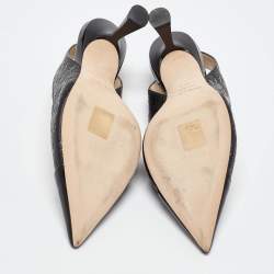 Pre Owned Jimmy Choo Black Logo Embossed Leather Liya Slingback Pumps Size 37.5