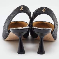 Pre Owned Jimmy Choo Black Logo Embossed Leather Liya Slingback Pumps Size 37.5