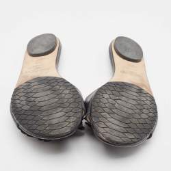 Pre Owned Jimmy Choo Black Leather Floral Appliqué Neave Flat Slides Size 38.5