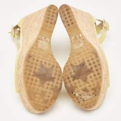 Jimmy Choo Light Green Patent Leather Pania Cork Wedge Sandals Size 39.5