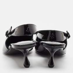 Pre Owned Jimmy Choo Black Patent Leather Slingback Pointed Toe Pumps Size 38