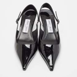 Pre Owned Jimmy Choo Black Patent Leather Slingback Pointed Toe Pumps Size 38