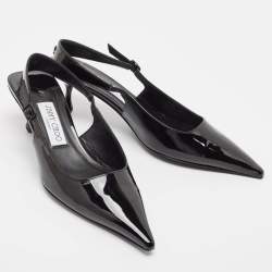 Pre Owned Jimmy Choo Black Patent Leather Slingback Pointed Toe Pumps Size 38
