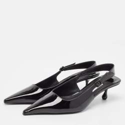 Pre Owned Jimmy Choo Black Patent Leather Slingback Pointed Toe Pumps Size 38