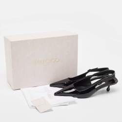 Pre Owned Jimmy Choo Black Patent Leather Slingback Pointed Toe Pumps Size 38