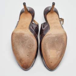 Pre Owned Jimmy Choo Brown Printed Patent Leather Nova Slingback Sandals Size 40.5