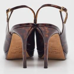 Pre Owned Jimmy Choo Brown Printed Patent Leather Nova Slingback Sandals Size 40.5