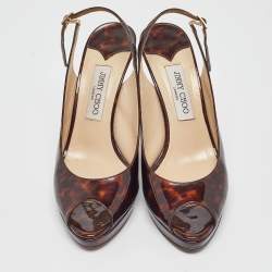 Pre Owned Jimmy Choo Brown Printed Patent Leather Nova Slingback Sandals Size 40.5
