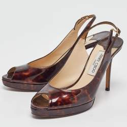 Pre Owned Jimmy Choo Brown Printed Patent Leather Nova Slingback Sandals Size 40.5