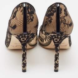 Pre Owned Jimmy Choo Black Lace and Patent Leather Romy Pumps Size 38