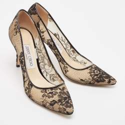 Pre Owned Jimmy Choo Black Lace and Patent Leather Romy Pumps Size 38