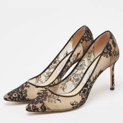 Pre Owned Jimmy Choo Black Lace and Patent Leather Romy Pumps Size 38