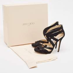 Jimmy Choo Black Glitter Suede Collar Platform Sandals Size 36.5