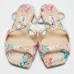 Pre Owned Jimmy Choo Multicolor Python Embossed Leather Flat Slides Size 36