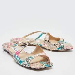 Pre Owned Jimmy Choo Multicolor Python Embossed Leather Flat Slides Size 36